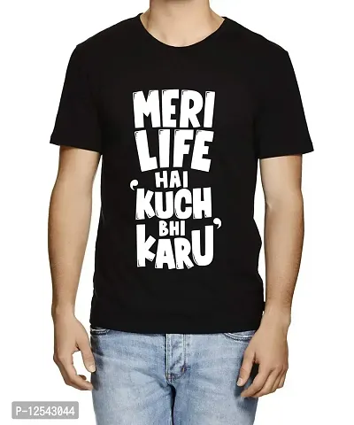 Caseria Men's Round Neck Cotton Half Sleeved T-Shirt with Printed Graphics - Kuch Bhi Karu (Black, SM)-thumb0