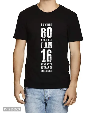 Caseria Men's Round Neck Cotton Half Sleeved T-Shirt with Printed Graphics - I Am Not 60 (Black, XXL)