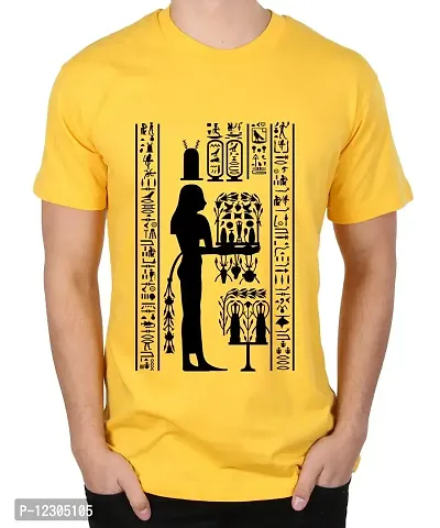 Caseria Men's Round Neck Cotton Half Sleeved T-Shirt with Printed Graphics - Egypt Histrography (Yellow, XL)