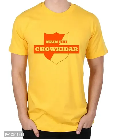 Caseria Men's Round Neck Cotton Half Sleeved T-Shirt with Printed Graphics - Sheild Mein Bhi Chokidar (Yellow, XL)