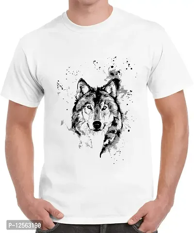 Caseria Men's Round Neck Cotton Half Sleeved T-Shirt with Printed Graphics - Wolf Saw (White, XL)