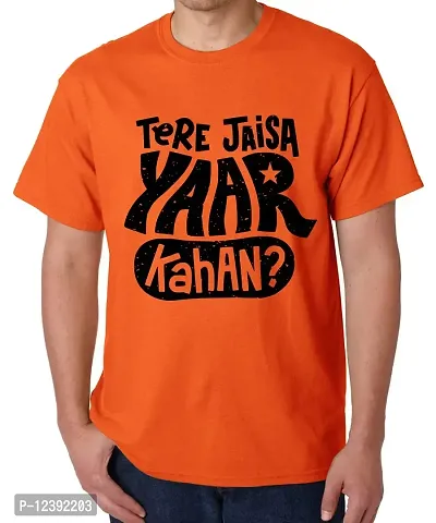 Caseria Men's Round Neck Cotton Half Sleeved T-Shirt with Printed Graphics - Tere Jaisa Yaar Kahan (Orange, XXL)-thumb0