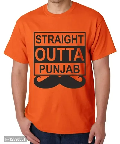 Caseria Men's Round Neck Cotton Half Sleeved T-Shirt with Printed Graphics - Straight Outta Punjab (Orange, MD)