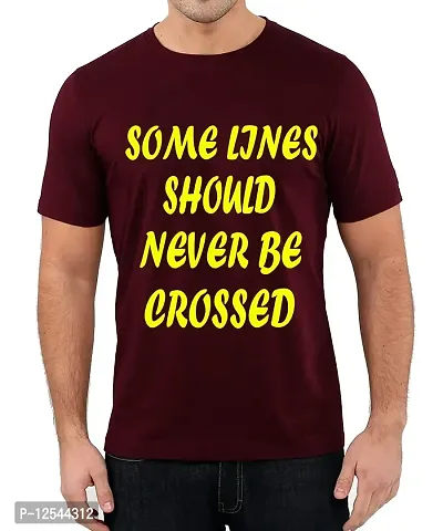 Caseria Men's Round Neck Cotton Half Sleeved T-Shirt with Printed Graphics - Some Lines Should Never (Maroon, SM)