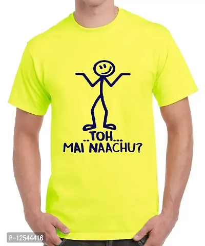 Caseria Men's Round Neck Cotton Half Sleeved T-Shirt with Printed Graphics - TOH MAI NAACHU (Lemon Yellow, L)