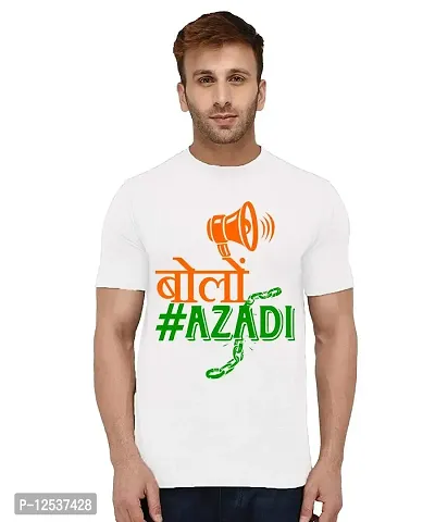 Caseria Men's Round Neck Cotton Half Sleeved T-Shirt with Printed Graphics - Bolo Azadi (White, XXL)