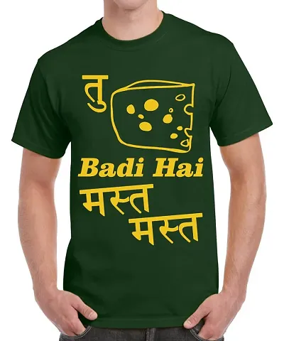 Caseria Men's Round Neck Half Sleeved T-Shirt with Graphics - Tu Cheez Badi Mast (Bottel Green, MD)