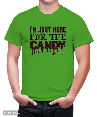 Caseria Men's Round Neck Cotton Half Sleeved T-Shirt with Printed Graphics - for The Candy (Parrot Green, MD)