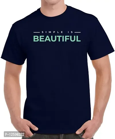 Caseria Men's Cotton Graphic Printed Half Sleeve T-Shirt - Simple is Beautiful (Navy Blue, XL)