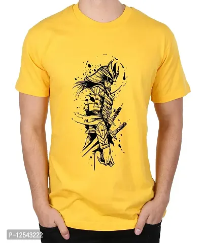 Caseria Men's Round Neck Cotton Half Sleeved T-Shirt with Printed Graphics - Samurai Super Man (Yellow, XXL)