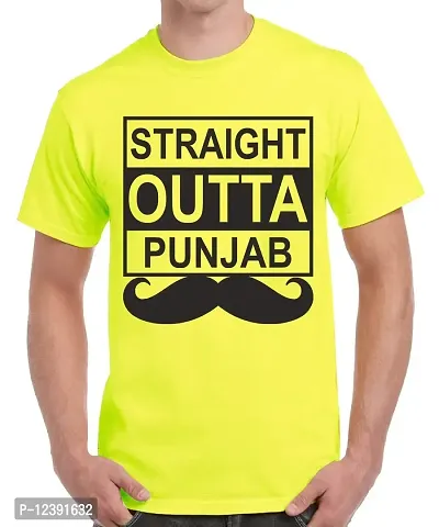 Caseria Men's Round Neck Cotton Half Sleeved T-Shirt with Printed Graphics - Straight Outta Punjab (Lemon Yellow, XL)-thumb0