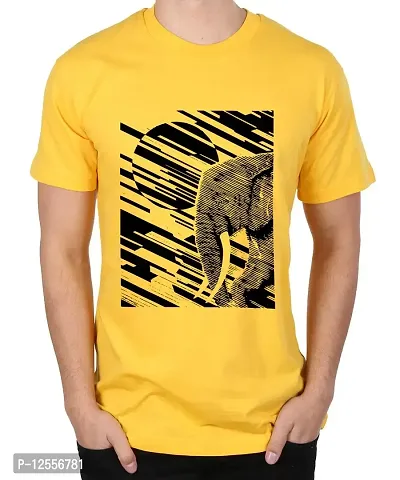 Caseria Men's Round Neck Cotton Half Sleeved T-Shirt with Printed Graphics - Elephant Line (Yellow, SM)-thumb0