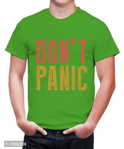 Caseria Men's Cotton Graphic Printed Half Sleeve T-Shirt - Don?t Panic (Parrot Green, L)