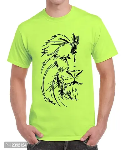 Caseria Men's Round Neck Cotton Half Sleeved T-Shirt with Printed Graphics - Lion Face (Liril Green, SM)