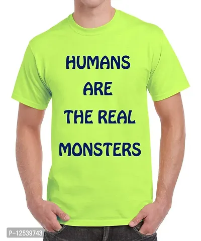 Caseria Men's Round Neck Cotton Half Sleeved T-Shirt with Printed Graphics - Real Monsters (Liril Green, XL)