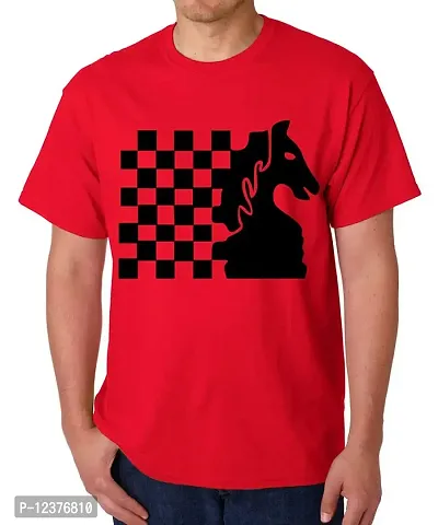 Caseria Men's Round Neck Cotton Half Sleeved T-Shirt with Printed Graphics - Knight Chess (Red, XXL)