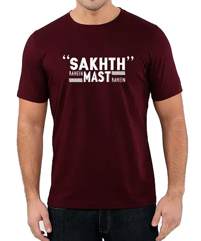 Caseria Men's Round Neck Half Sleeved T-Shirt with Graphics - Sakhth Mast (Maroon, MD)