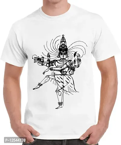 Caseria Men's Round Neck Cotton Half Sleeved T-Shirt with Printed Graphics - Maha Dev Dance (White, XXL)