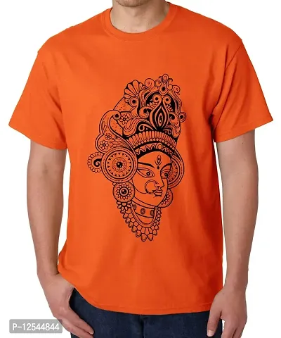 Caseria Men's Round Neck Cotton Half Sleeved T-Shirt with Printed Graphics - Maa Devi (Orange, XXL)