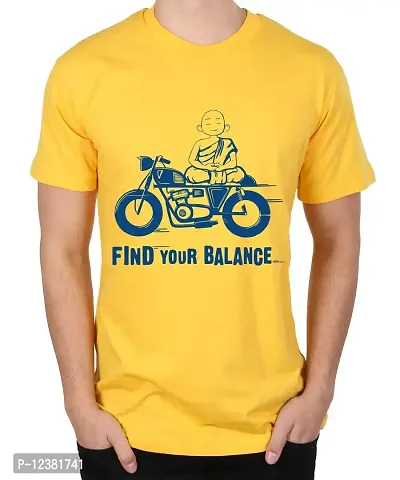 Caseria Men's Round Neck Cotton Half Sleeved T-Shirt with Printed Graphics - Find Your Balance (Yellow, XXL)