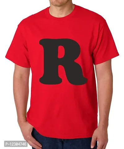 Caseria Men's Round Neck Cotton Half Sleeved T-Shirt with Printed Graphics - R Letter (Red, SM)-thumb0