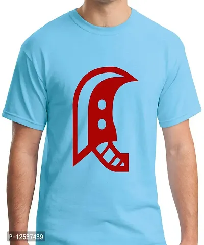 Caseria Men's Round Neck Cotton Half Sleeved T-Shirt with Printed Graphics - Monster Great Sword (Sky Blue, L)