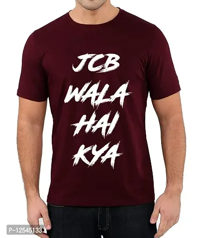 Caseria Men's Round Neck Cotton Half Sleeved T-Shirt with Printed Graphics - JCB Wala Hai (Maroon, XXL)