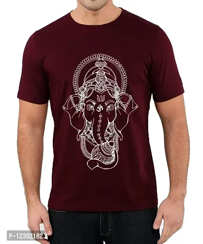 Caseria Men's Round Neck Cotton Half Sleeved T-Shirt with Printed Graphics - Shri Ganesh (Maroon, SM)-thumb0