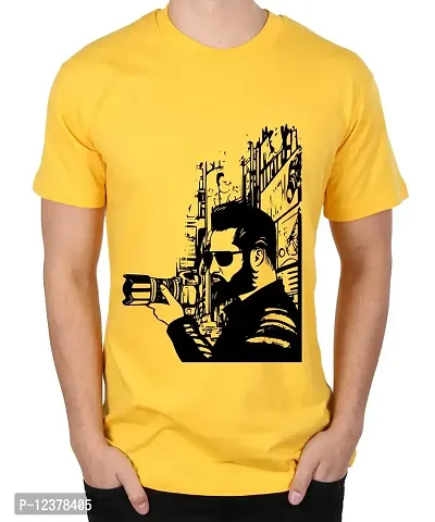 Caseria Men's Round Neck Cotton Half Sleeved T-Shirt with Printed Graphics - Hipster Photographer (Yellow, L)