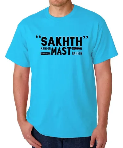 Caseria Men's Round Neck Half Sleeved T-Shirt with Graphics - Sakhth Mast (Sky Blue, L)