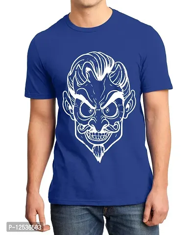 Caseria Men's Round Neck Cotton Half Sleeved T-Shirt with Printed Graphics - Angry Face Men (Royal Blue, XL)-thumb0