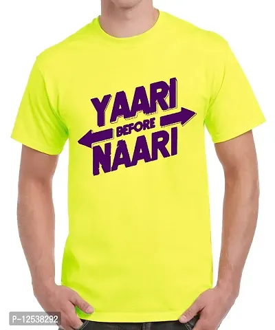 Caseria Men's Round Neck Cotton Half Sleeved T-Shirt with Printed Graphics - YAARI Before NAARI (Yellow, L)