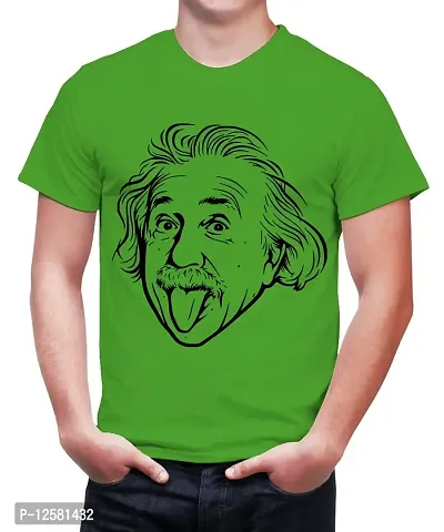 Caseria Men's Round Neck Cotton Half Sleeved T-Shirt with Printed Graphics - LOL Einstein (Parrot Green, XXL)