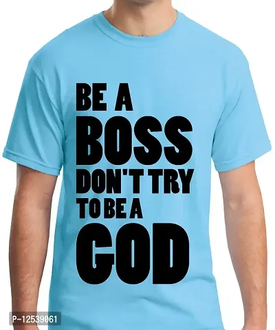 Caseria Men's Round Neck Cotton Half Sleeved T-Shirt with Printed Graphics - Be Boss God (Sky Blue, L)-thumb0