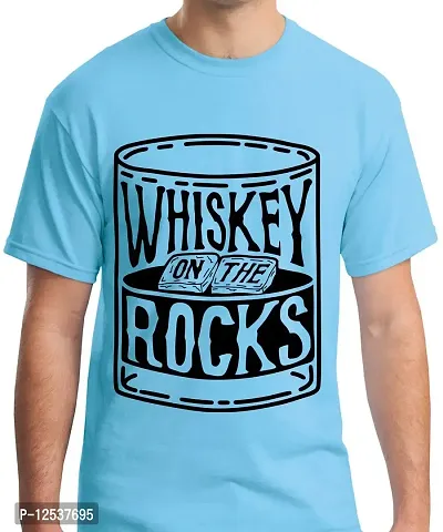 Caseria Men's Round Neck Cotton Half Sleeved T-Shirt with Printed Graphics - Whiskey On The Rocks (Sky Blue, SM)-thumb0