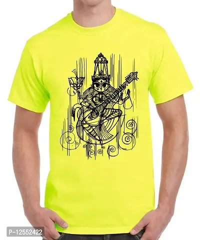 Caseria Men's Round Neck Cotton Half Sleeved T-Shirt with Printed Graphics - Vidiya (Lemon Yellow, MD)-thumb0