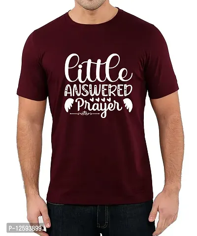 Caseria Men's Round Neck Cotton Half Sleeved T-Shirt with Printed Graphics - Little Answer Prayer (Maroon, XL)-thumb0