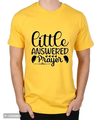 Caseria Men's Round Neck Cotton Half Sleeved T-Shirt with Printed Graphics - Little Answer Prayer (Yellow, MD)-thumb0