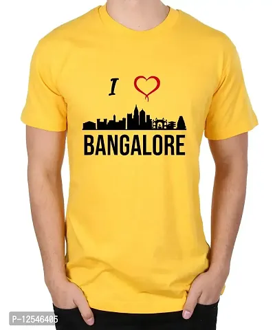 Caseria Men's Round Neck Cotton Half Sleeved T-Shirt with Printed Graphics - I Love Bangalore (Yellow, MD)-thumb0