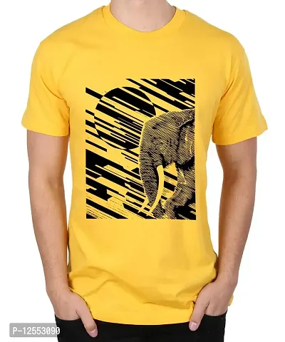 Caseria Men's Round Neck Cotton Half Sleeved T-Shirt with Printed Graphics - Elephant Line (Yellow, MD)-thumb0