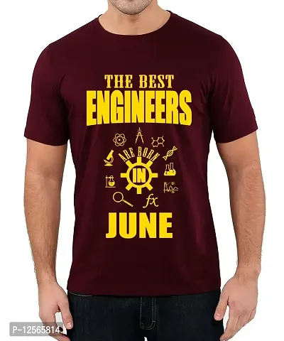 Caseria Men's Round Neck Cotton Half Sleeved T-Shirt with Printed Graphics - Best Engineers June (Maroon, L)