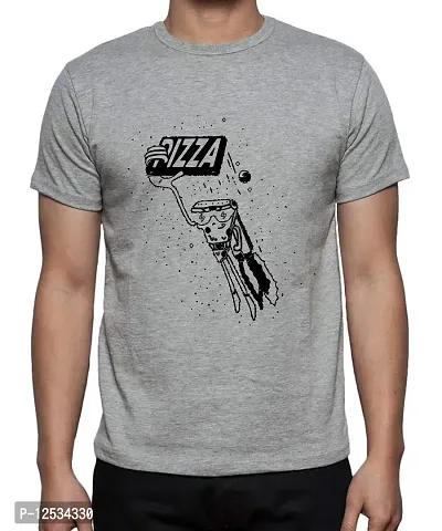 Caseria Men's Round Neck Cotton Half Sleeved T-Shirt with Printed Graphics - Super Pizza (Grey, SM)-thumb0