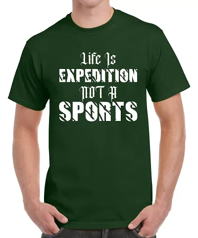 Caseria Men's Round Neck Half Sleeved T-Shirt with Graphics - Life Expedition Sports (Bottel Green, L)