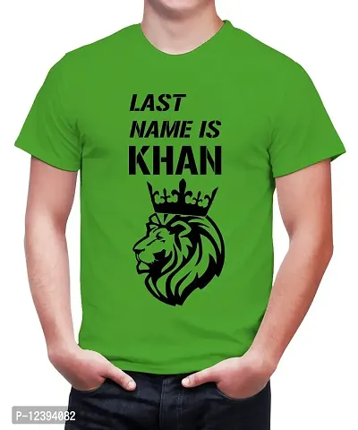 Caseria Men's Round Neck Cotton Half Sleeved T-Shirt with Printed Graphics - Last Name is Khan (Parrot Green, MD)-thumb0