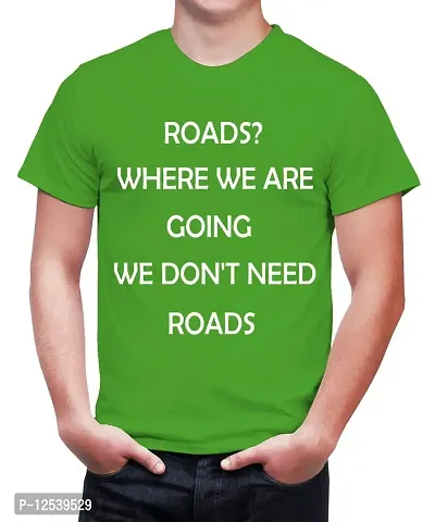 Caseria Men's Round Neck Cotton Half Sleeved T-Shirt with Printed Graphics - Roads Where WE are (Parrot Green, MD)-thumb0