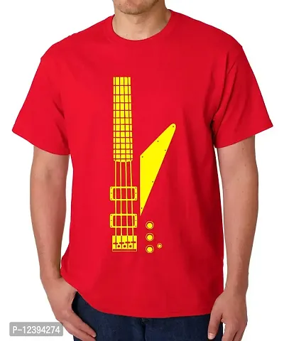 Caseria Men's Round Neck Cotton Half Sleeved T-Shirt with Printed Graphics - Guitar Split Tail (Red, XL)-thumb0