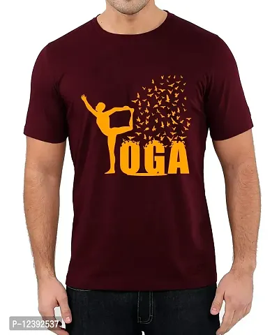 Caseria Men's Round Neck Cotton Half Sleeved T-Shirt with Printed Graphics - Yoga Bird (Maroon, XL)-thumb0