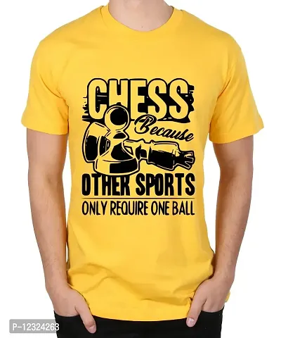 Caseria Men's Round Neck Cotton Half Sleeved T-Shirt with Printed Graphics - Chess (Yellow, L)