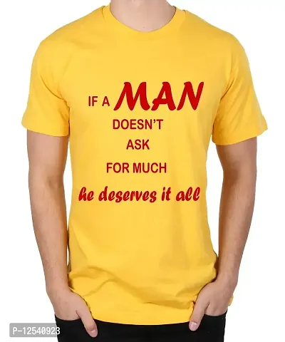 Caseria Men's Round Neck Cotton Half Sleeved T-Shirt with Printed Graphics - Man Doesn't Ask (Yellow, XXL)-thumb0