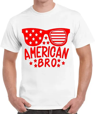 Caseria Men's Round Neck Half Sleeved T-Shirt with Graphics - American Bro (White, XL)